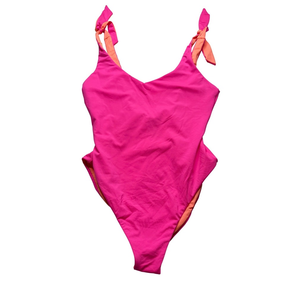 HURLEY Moderate One Piece Swimsuit Pink Orange Tie Shoulder Women's Size‎ Medium